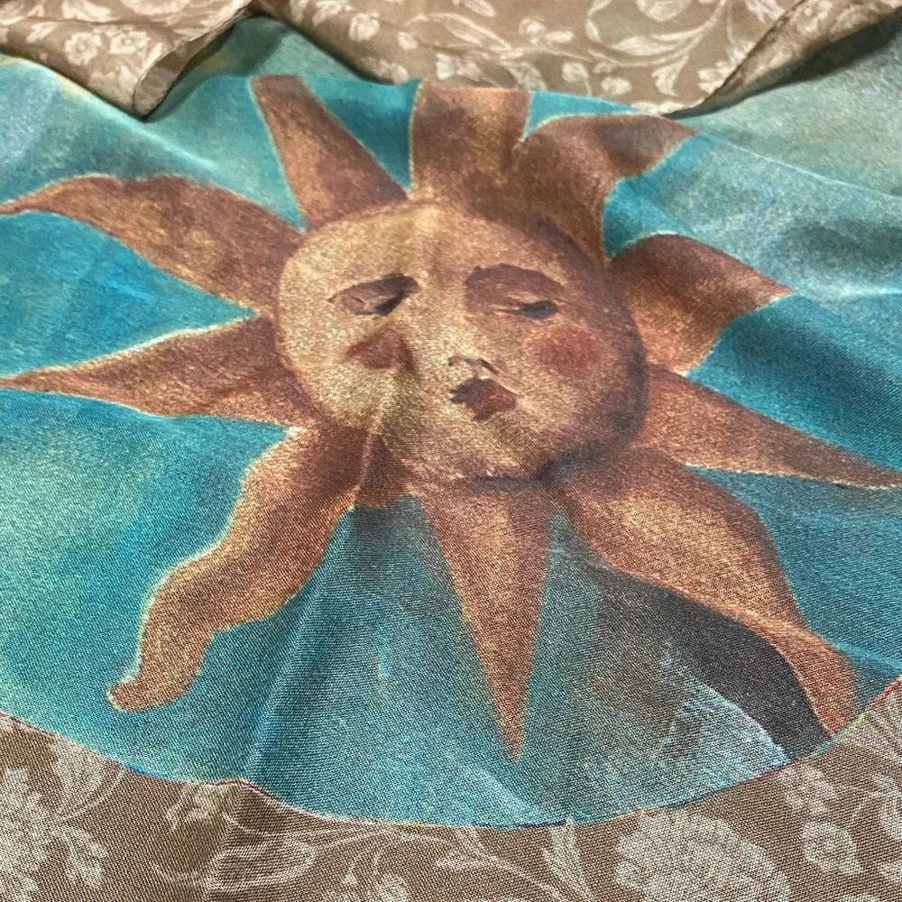 Betmar Vintage Artistic blue beige cherub sheer Scarf - Picture 7 of 16